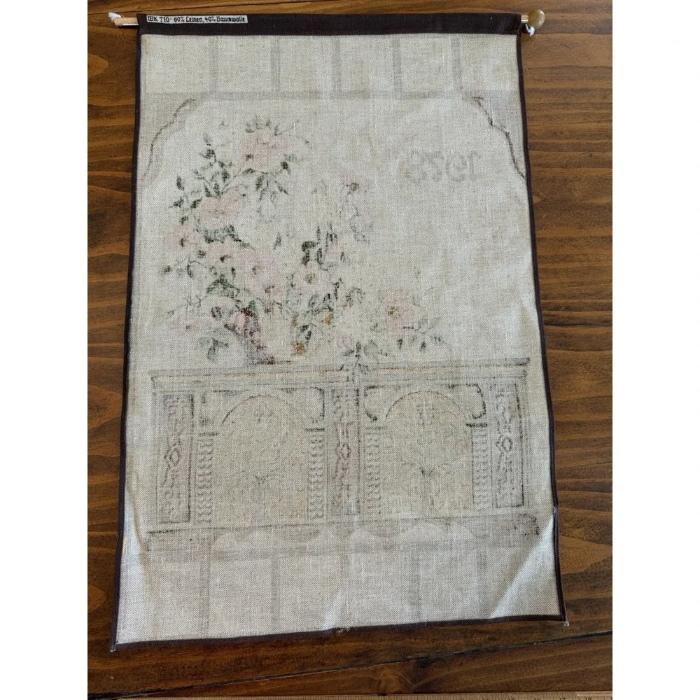 Vintage German Linen Tea Towel Calendar 1978 Floral Brown Yellow Red White